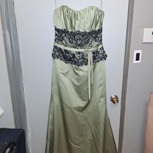 Alexia Designs Strapless Sage Green Gown with Black Lace Waist